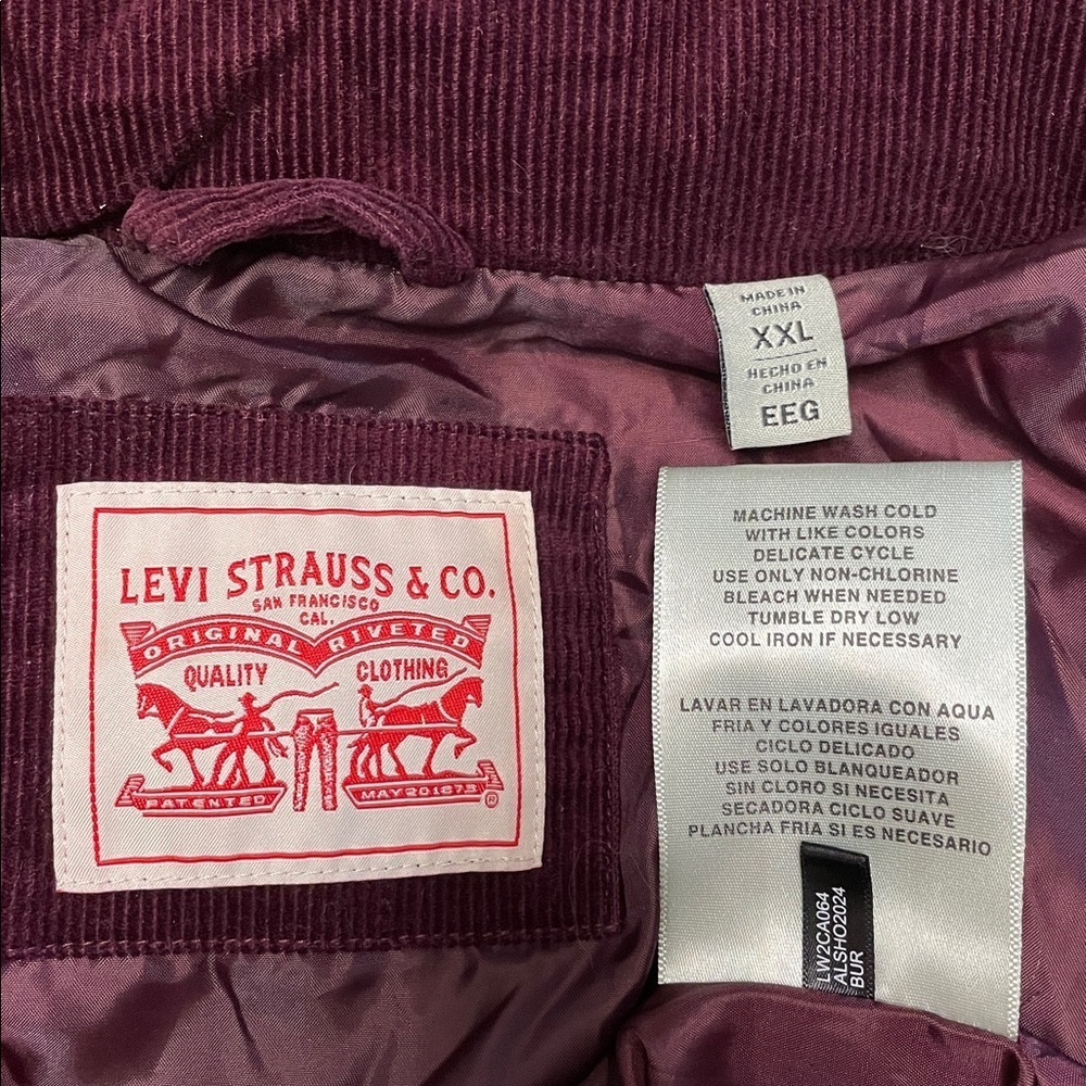 Levi's Zoe Corduroy Jacket Size XXL Full Zip Coat Burgundy Puffer Red Purple - Picture 14 of 17